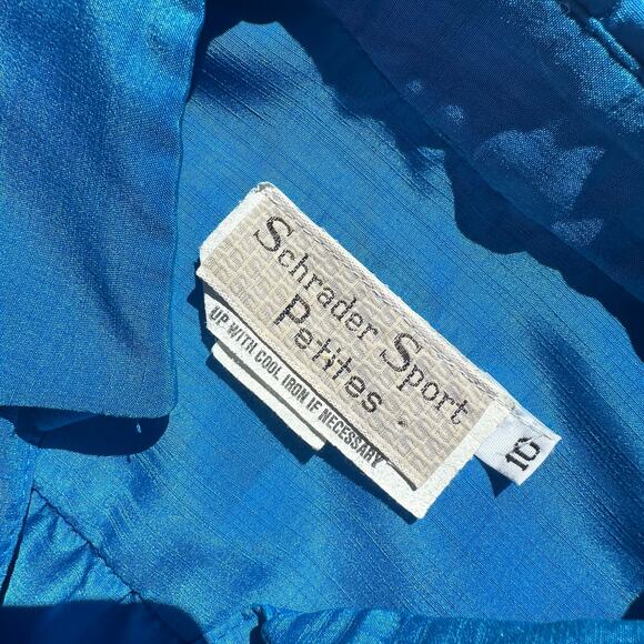 Vtg Blue fit and flare pleated Midi Petite Dress ladies M/L - Picture 6 of 6